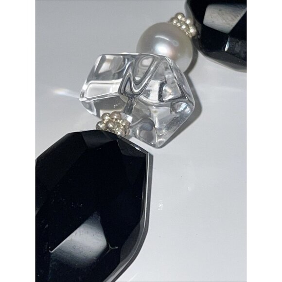 Lucas Lamenth black Faceted Glass Pearl Natural Stone Necklace LUC 925 AL4.2 - Picture 6 of 16